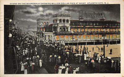 Boardwalk showing Million Dollar Pier at Night  Atlantic City, New Jersey Postcard