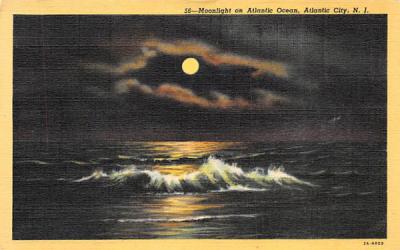 Moonlight on Atlantic Ocean Atlantic City, New Jersey Postcard