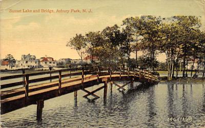 Sunset Lake and Bridge  Asbury Park, New Jersey Postcard