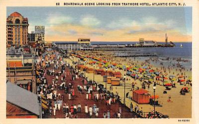 Boardwalk Scene looking from Traymore Hotel Atlantic City, New Jersey Postcard