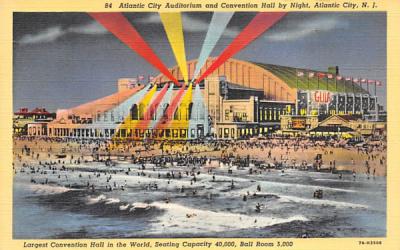 Auditorium and Convention Hall by Night  Atlantic City, New Jersey Postcard
