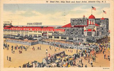 Steel Pier, Ship Deck and Sand Artist Atlantic City, New Jersey Postcard