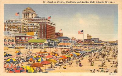Beach in Front of Chalfonte and Haddon Hall Atlantic City, New Jersey Postcard