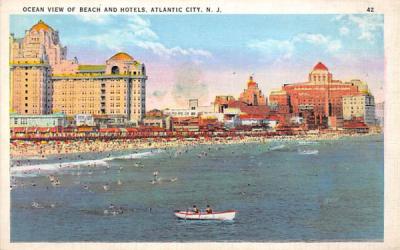 Ocean View of Beach and Hotels Atlantic City, New Jersey Postcard