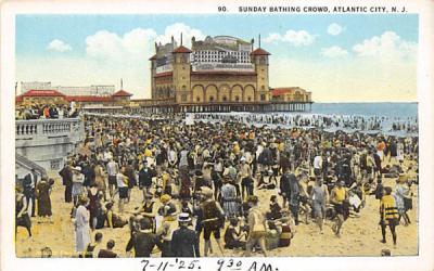 Sunday Bathing Crowd Atlantic City, New Jersey Postcard