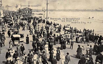 Boardwalk the Steeplechase and Steel Piers Atlantic City, New Jersey Postcard