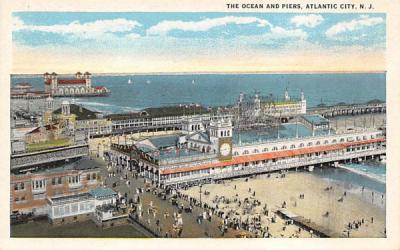 The Ocean and Piers Atlantic City, New Jersey Postcard