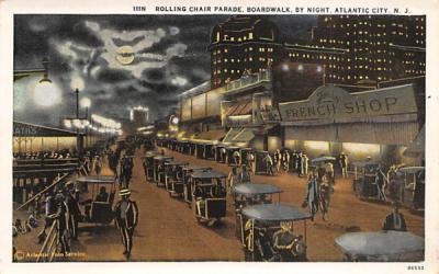 Rolling Chair Parade, Boardwalk, by Night  Atlantic City, New Jersey Postcard
