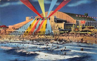 Atlantic City Auditorium, Convention Hall by Night  New Jersey Postcard