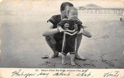 Baby's First Sea Bath Atlantic City, New Jersey Postcard