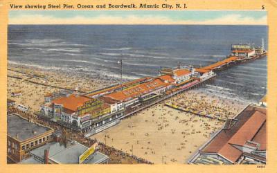 View showing Steel Pier, Ocean and Boardwalk Atlantic City, New Jersey Postcard