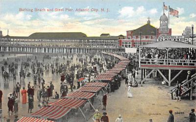 Bathing Beach and Steel Pier Atlantic City, New Jersey Postcard
