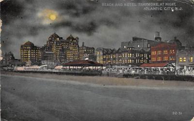 Beach and Hotel Traymore at Night Atlantic City, New Jersey Postcard