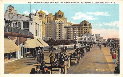 Winter Scene and Rolling Chair Parade, Boardwalk Atlantic City, New Jersey Postcard