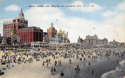 Beach Scene and Skyline of Atlantic City New Jersey Postcard