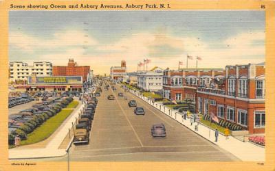 Scene showing Ocean and Asbury Avenues Asbury Park, New Jersey Postcard