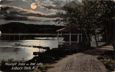 Moonlight Scene on Deal Lake Asbury Park, New Jersey Postcard