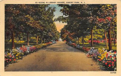 Scene in Library Square Asbury Park, New Jersey Postcard