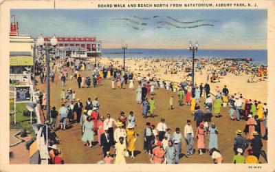 Board Walk and Beach north from Natatorium Asbury Park, New Jersey Postcard