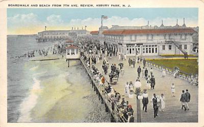 Boardwalk and Beach from 7th Ave. Asbury Park, New Jersey Postcard