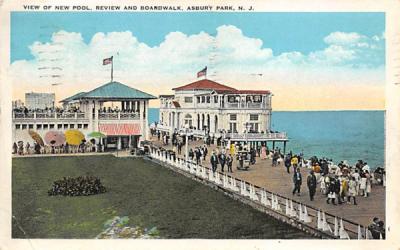 View of New Pool, Review and Boardwalk Asbury Park, New Jersey Postcard