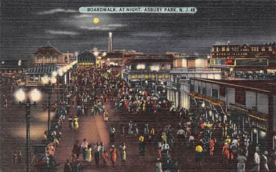 Boardwalk at Night Asbury Park, New Jersey Postcard