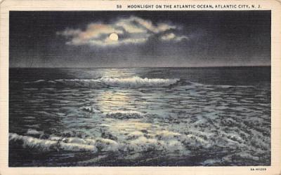Moonlight On the Atlantic Ocean Atlantic City, New Jersey Postcard