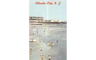 Ocean Beach, amusements in background Atlantic City, New Jersey Postcard