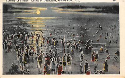 Bathing at Seventh Avenue by Moonlight Asbury Park, New Jersey Postcard