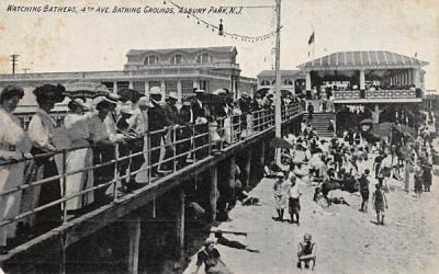 Watching Bathers, 4th Ave. Bathing Grounds Asbury Park, New Jersey Postcard