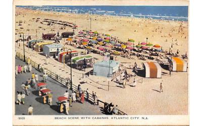 Beach Scene with Cabanas Atlantic City, New Jersey Postcard