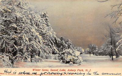Winter Scene, Sunset Lake Asbury Park, New Jersey Postcard