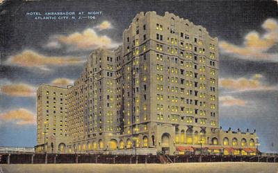 Hotel Ambassador at Night Atlantic City, New Jersey Postcard