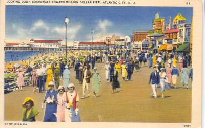 Looking Down Boardwalk toward Million Dollar Pier Atlantic City, New Jersey Postcard
