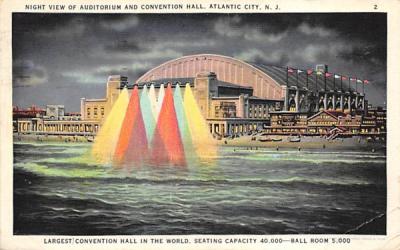 Night View of Auditorium and Convention Hall Atlantic City, New Jersey Postcard