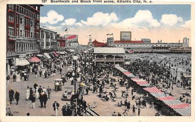 Boardwalk and Beach front Atlantic City, New Jersey Postcard