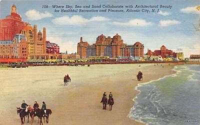 Horseback riding, permitted on Beach Atlantic City, New Jersey Postcard