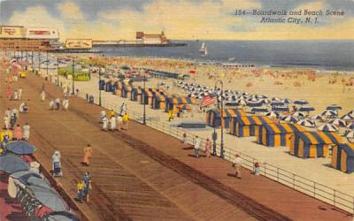 Boardwalk and Beach Scene Atlantic City, New Jersey Postcard