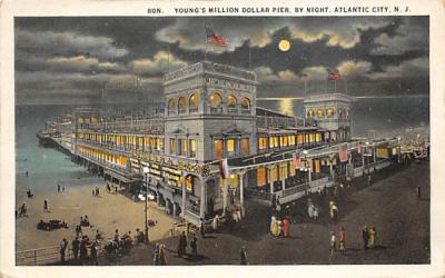 Young's Millin Dollar Pier, by Night Atlantic City, New Jersey Postcard
