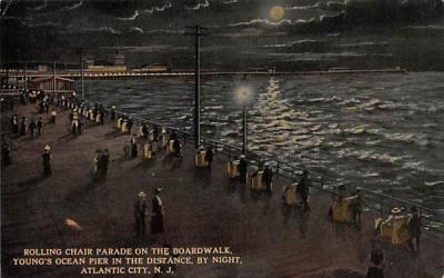 Rolling Chair Parade on the Boardwalk, by Night Atlantic City, New Jersey Postcard