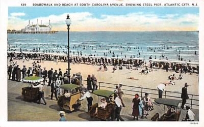 Boardwalk and Beach at South Carolina Avenue Atlantic City, New Jersey Postcard