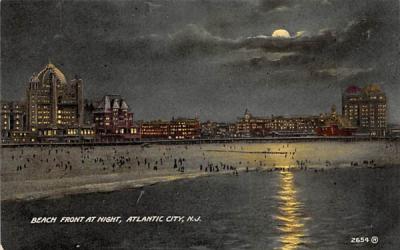 Beach Front at Night Atlantic City, New Jersey Postcard