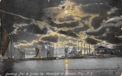 Yachting Pier & Yachts by Moonlight Atlantic City, New Jersey Postcard