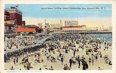 Beach Scene Looking toward Steeplechase Pier Atlantic City, New Jersey Postcard