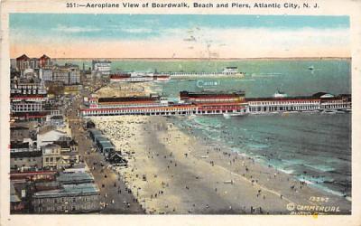 Aeroplane View of Boardwalk, Beach and Piers Atlantic City, New Jersey Postcard