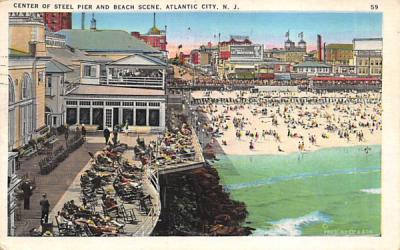Center of Steel Pier and Beach Scene Atlantic City, New Jersey Postcard