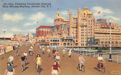 Gay, Frolicking Vacationists, Morning Bicycling Atlantic City, New Jersey Postcard