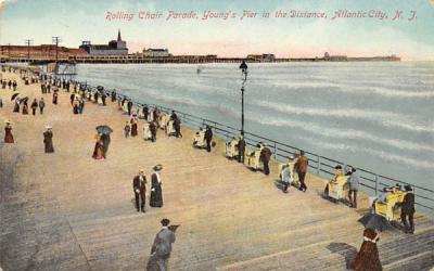 Rolling Chair Parade, Young's Pier in the Distance Atlantic City, New Jersey Postcard