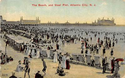 The Beach, and Steel Pier Atlantic City, New Jersey Postcard