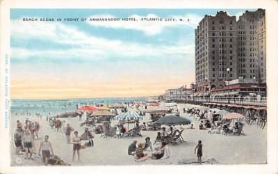 Beach Scene in Front of Ambassador Hotel  Atlantic City, New Jersey Postcard